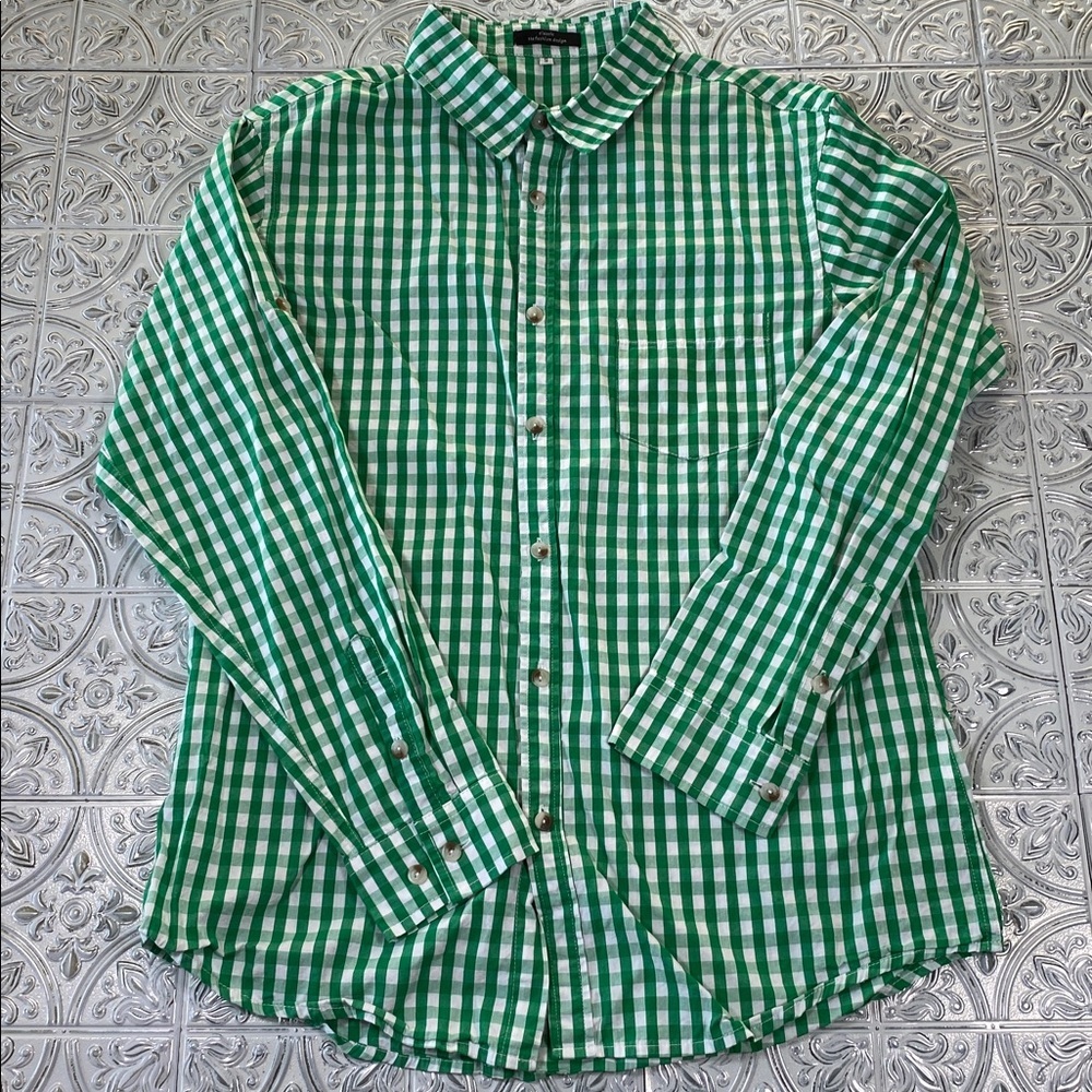 The Fashion Design Men's Green & White Gingham Button Down Shirt Small